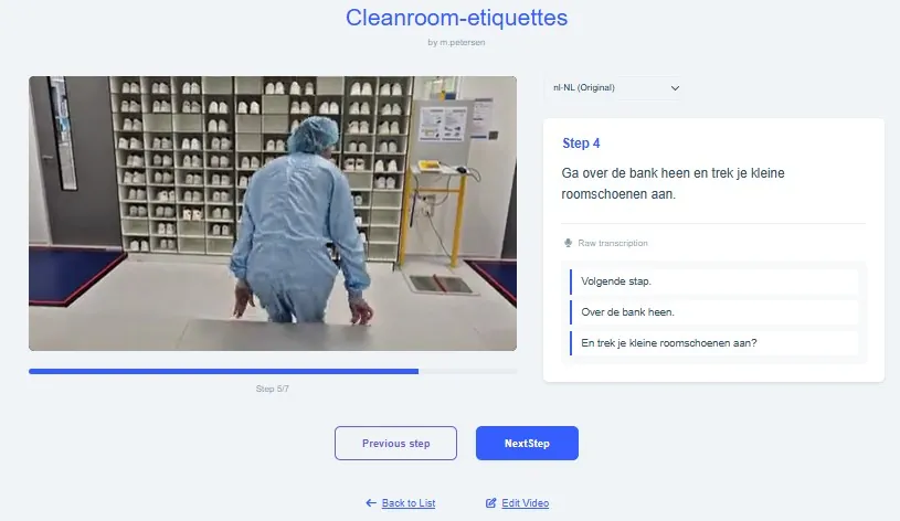 Cleanroom-werkinstructie stap 4: over de bank gaan en roomschoenen aantrekken