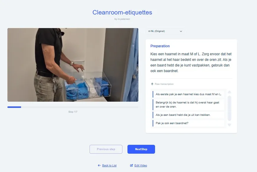 Cleanroom-werkinstructie, voorbereiding: een haarnet in maat M of L kiezen