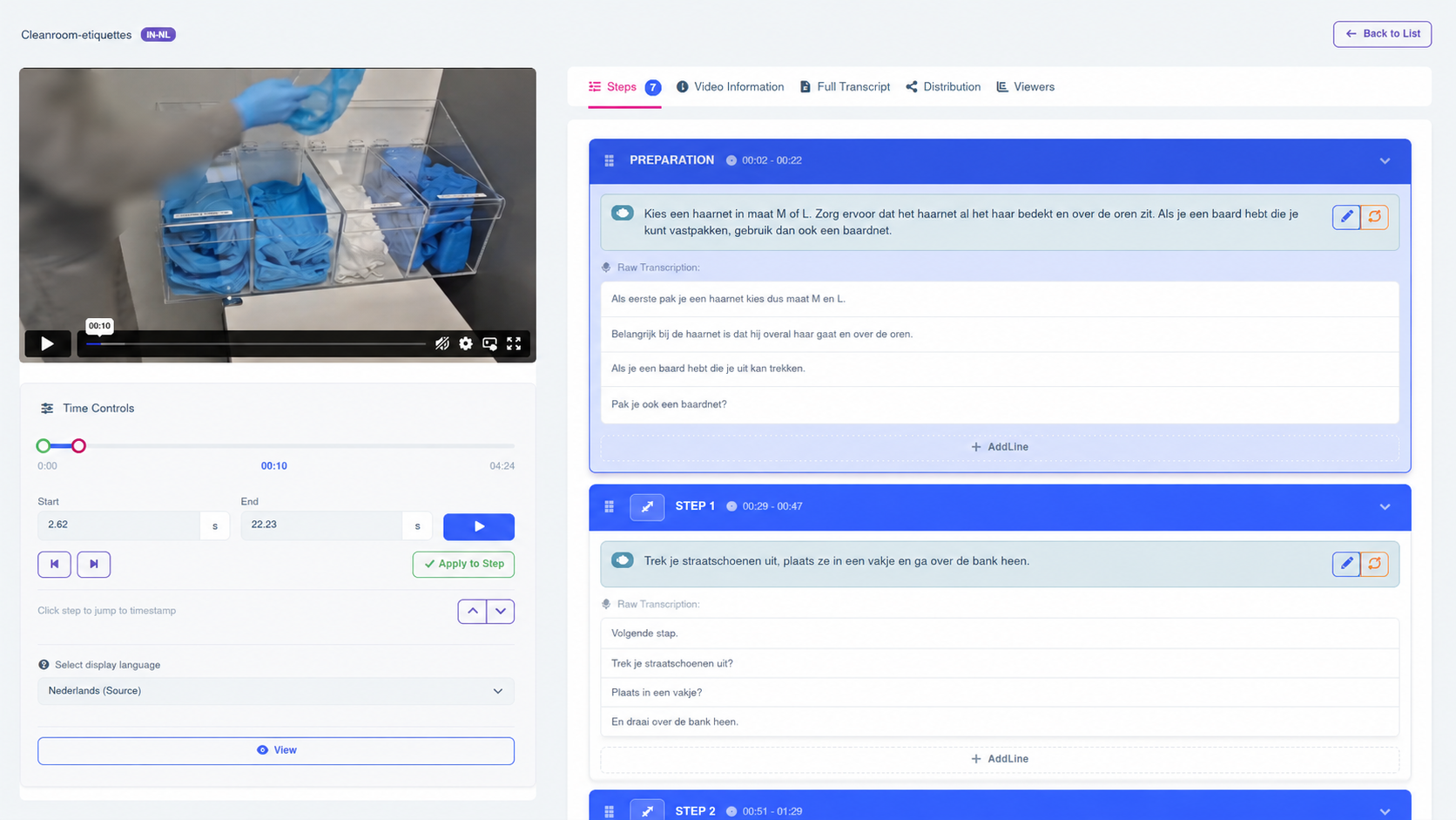 Instant Instructions editor: stappenoverzicht van een werkinstructie