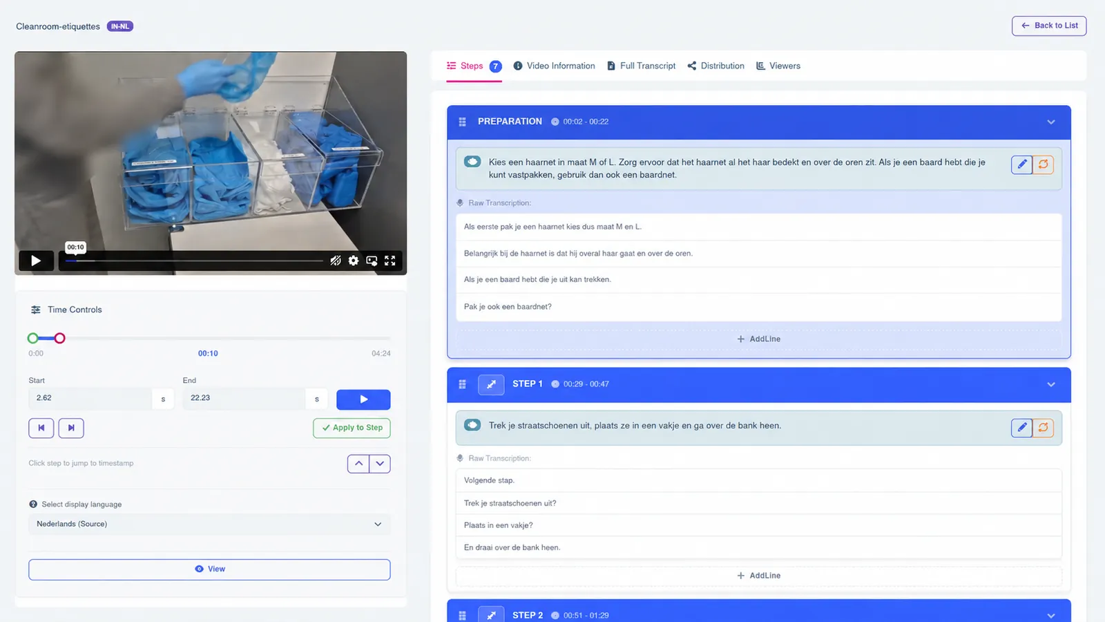 Instant Instructions editor: stappenoverzicht van een werkinstructie